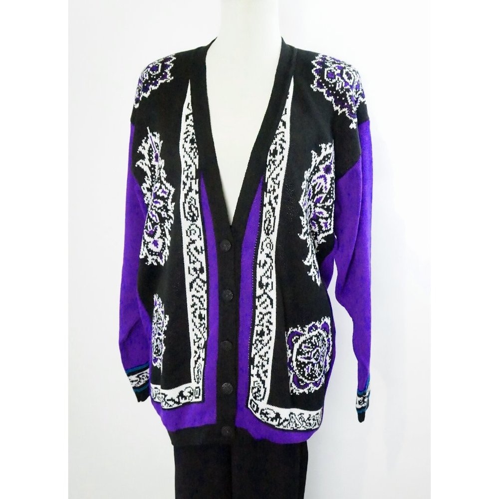 Vintage 80s Cardigan Sweater, Norton McNaughton, NOS, Oversize Medium, Shoulder